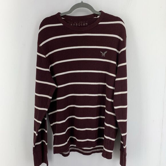 American Eagle Mens XXL Vintage Fit Thermal Waffle Shirt Rugby Polo Stripes Y2K - Picture 1 of 7